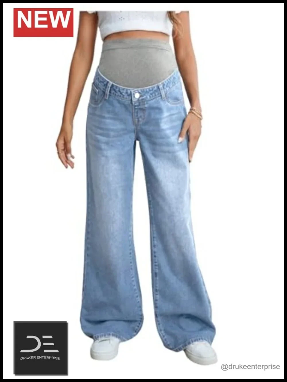 Maternity High Waisted Straight Leg Jeans Wide Leg Denim Pants